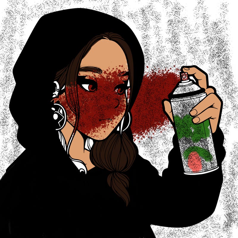 a realistic girl, spray painting