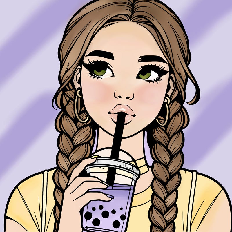 realistic girl with braided hair drinking boba
