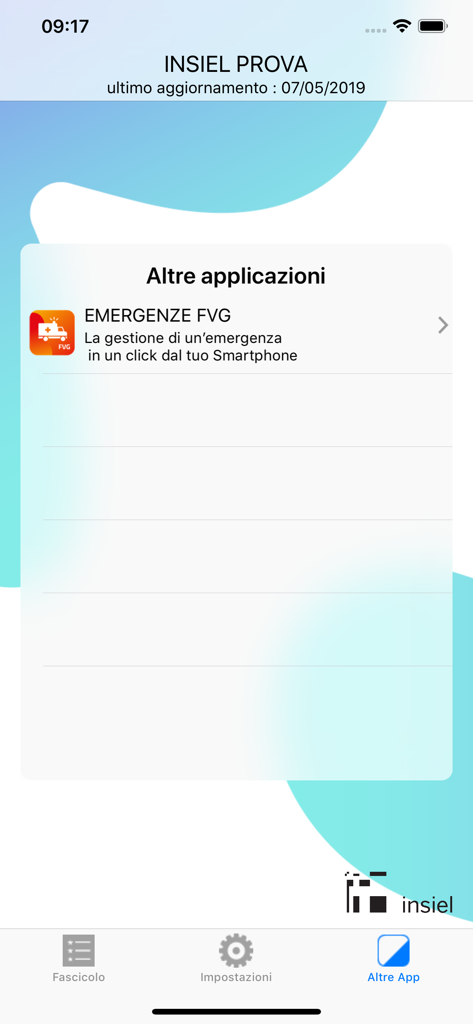 Interface da aplicação Sesamo FSE mostrando a secção de outras aplicações com um link para Emergenze FVG