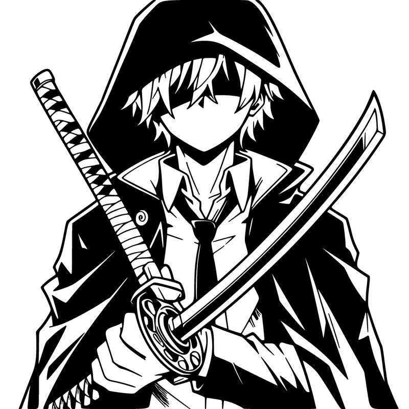 mysterious and cool anime guy holding a sword