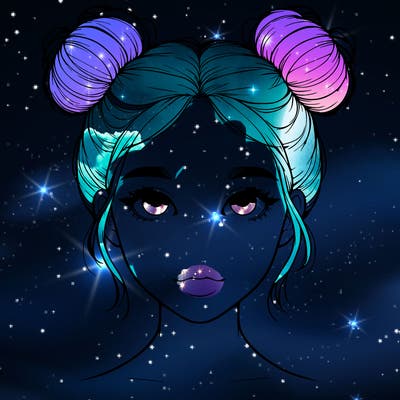 realistic girl with two buns on top of her head