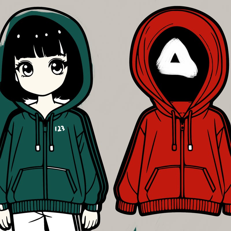 girl wearing tracksuit and hoodie with no hair