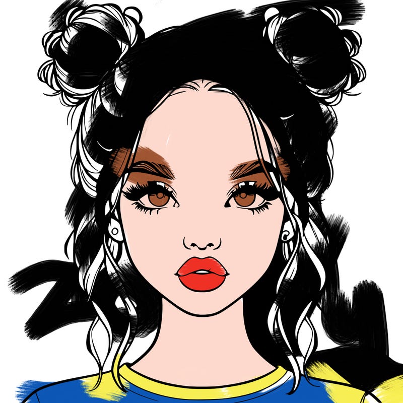 realistic girl with two buns in hair and lips