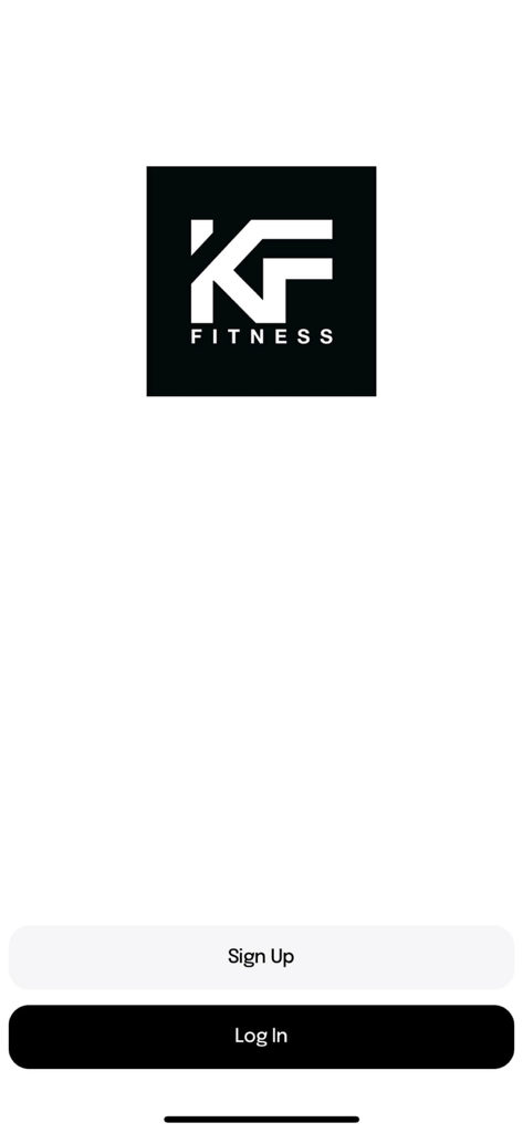 KF Fitness - KF Fitness mobile app login and signup screen with minimalist logo