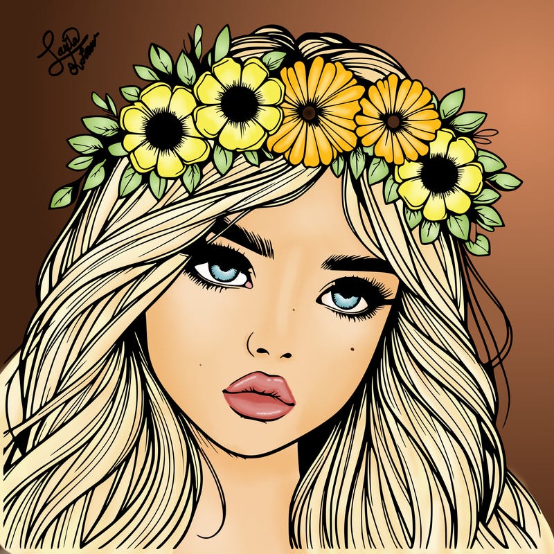 realistic girl with flowers crown