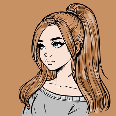 realistic girl with a high ponytail