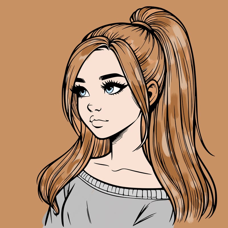 realistic girl with a high ponytail