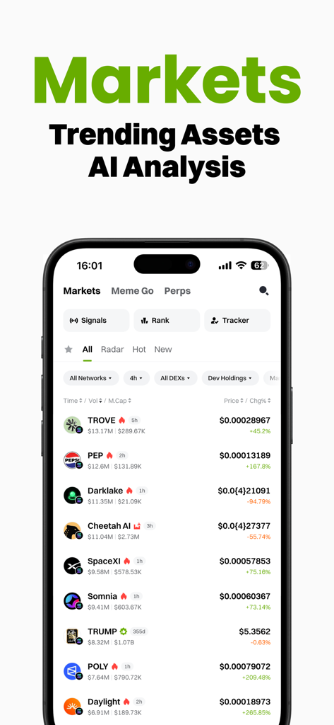 Gate DEX: Your Gateway to Web3 - Gate DEX app interface displaying trending crypto assets with AI market analysis