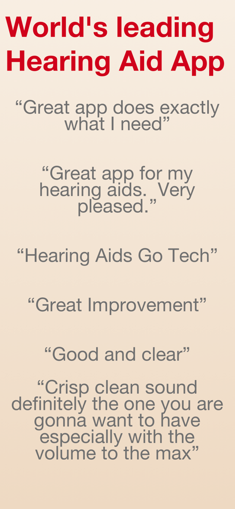 hearingOS - Hearing Aid App - A list of positive user testimonials for the hearingOS hearing aid app