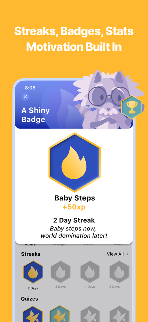 ASVAB Practice Test | 2026 - ASVAB practice app screen displaying study streaks and badges