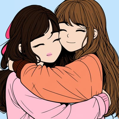 realistic two girls hugging