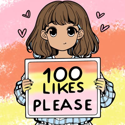 a girl holding a sign saying 100 likes please