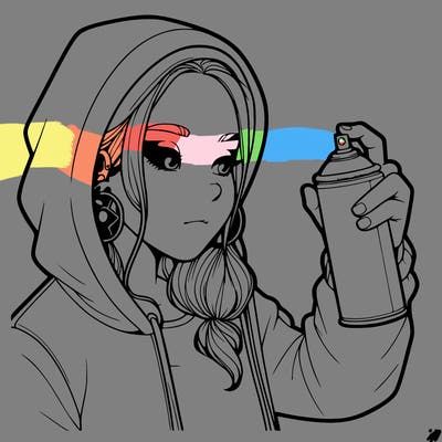 a realistic girl, spray painting