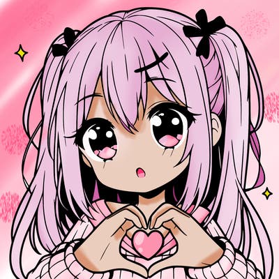 cute anime girl and cool who is making a heart with her hand