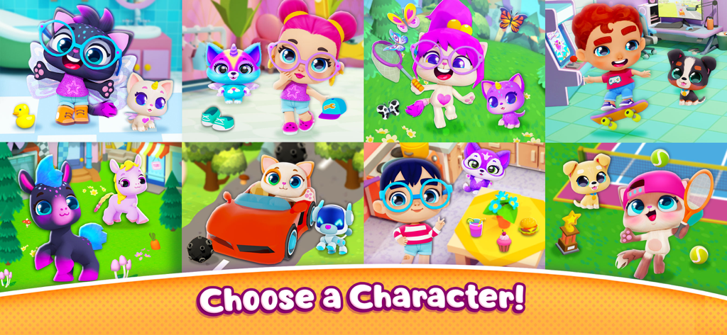 Pocket Town - Animal World - Collage of different characters and mini-games in Pocket Town Animal World