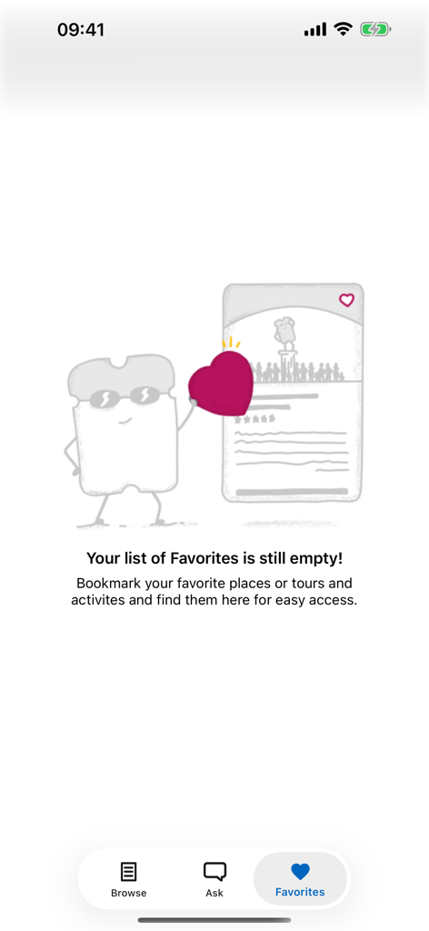 Captura de pantalla de la pantalla Vacía de Favoritos en la aplicación Guía de Viaje de Lisboa.