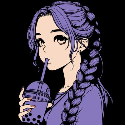 realistic girl with braided hair drinking boba