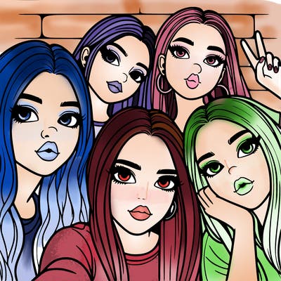 group of teen girls friends y2k up close in a selfie