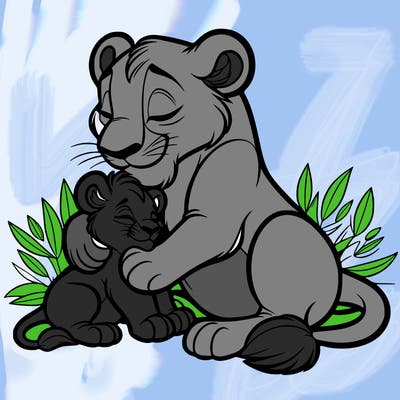 lioness cuddling her cub