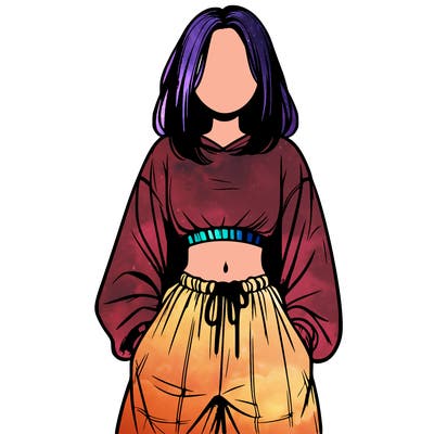 realistic girl faceless with baggy pants and a crop top