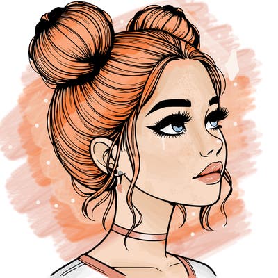 realistic girl with buns on the top of her head