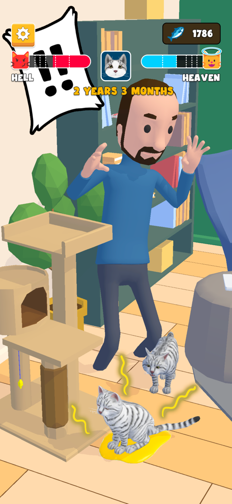 Eine Katze macht eine Sauerei auf dem Boden im Cat Life Pet Simulator 3D-Handyspiel