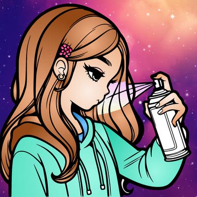 a realistic girl spray painting