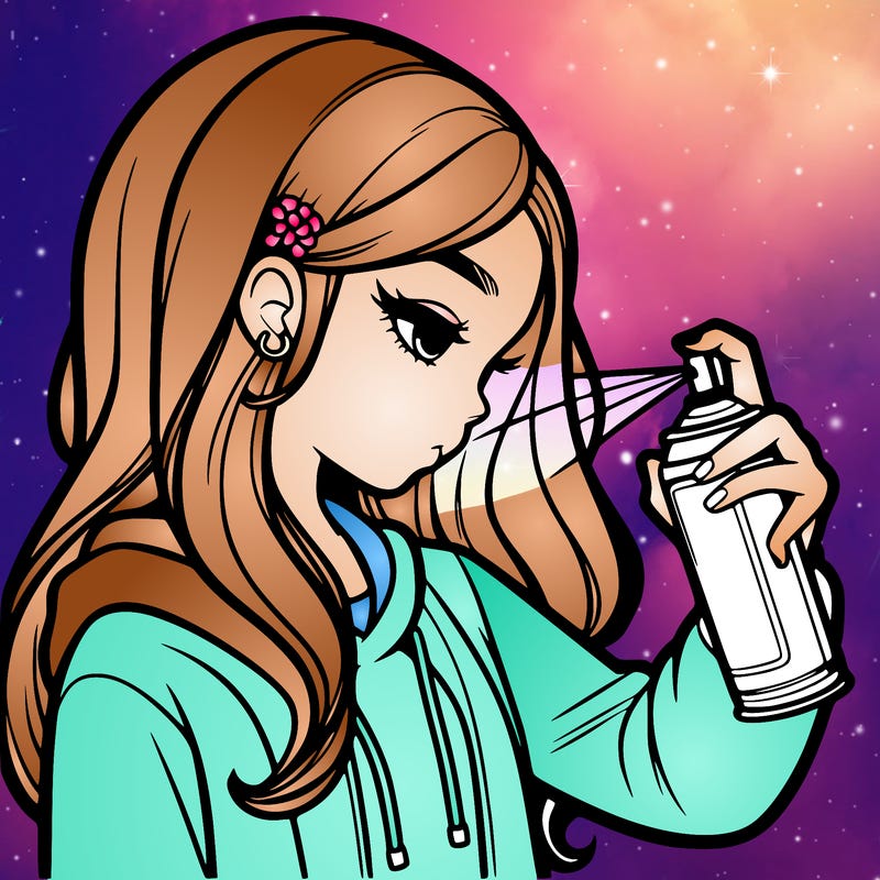 a realistic girl spray painting