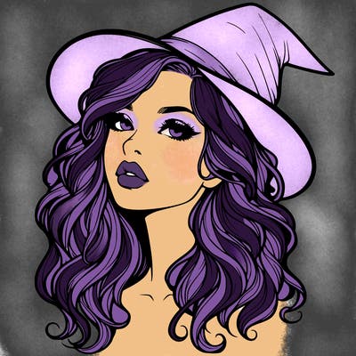realistic witch girl with wavy hair and lips