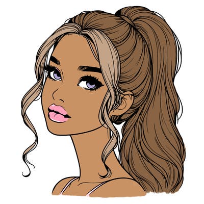 realistic girl with a ponytail on her hair and lips