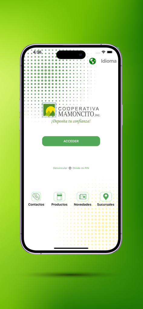 Mamoncito Personal - Pantalla de bienvenida de la aplicación móvil Mamoncito Personal mostrando el logo y el botón de inicio de sesión