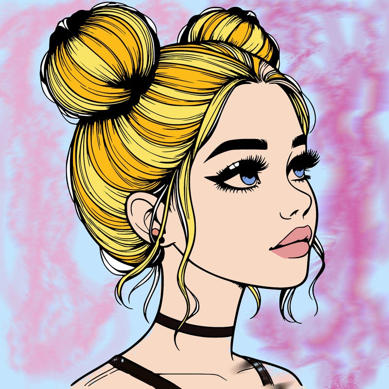 realistic girl with buns on the top of her head