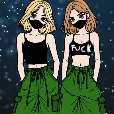 two girls with crop top with baggy pants