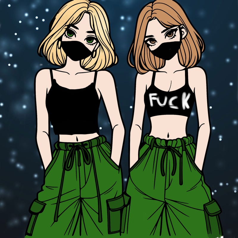 two girls with crop top with baggy pants
