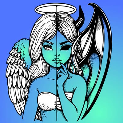 realistic angel half demon