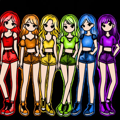 a group of girls wearing crop tops and shorts