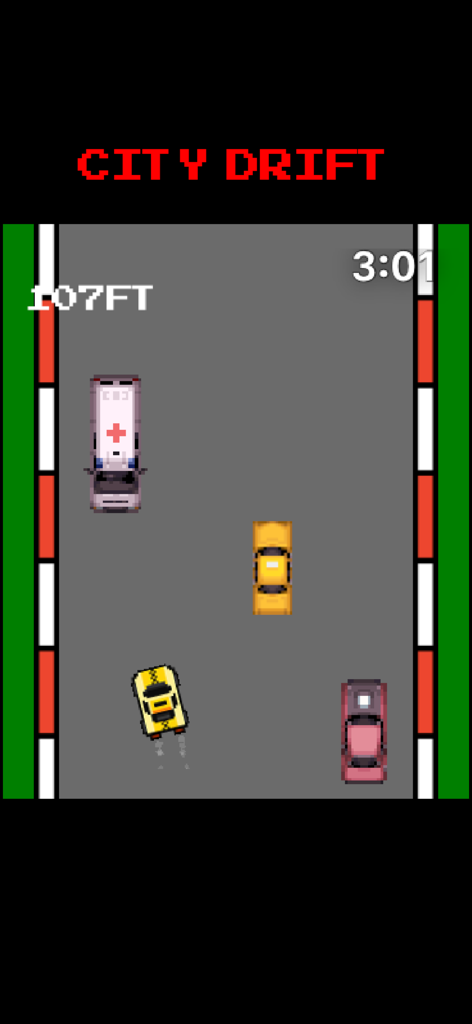 6 Classic Arcade Watch Games - City Drift retro pixel art car racing game gameplay