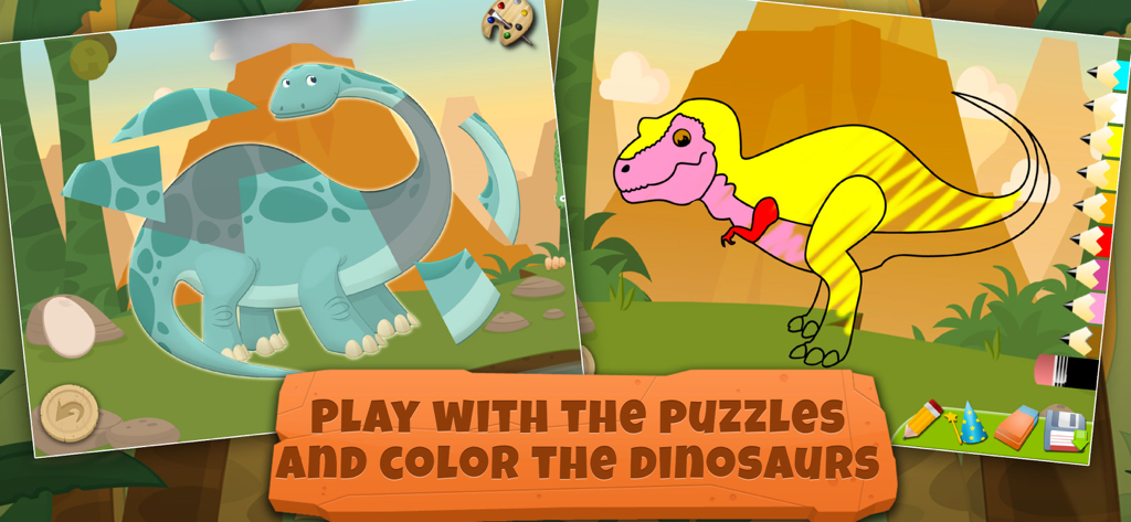 Dinosaur Games for Kids - Dig! - Puzzles et activités de coloriage sur le thème des dinosaures pour les enfants