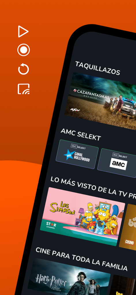 EDONON TV - Euskaltel - EDONON TV app interface displaying movie categories and a casting icon