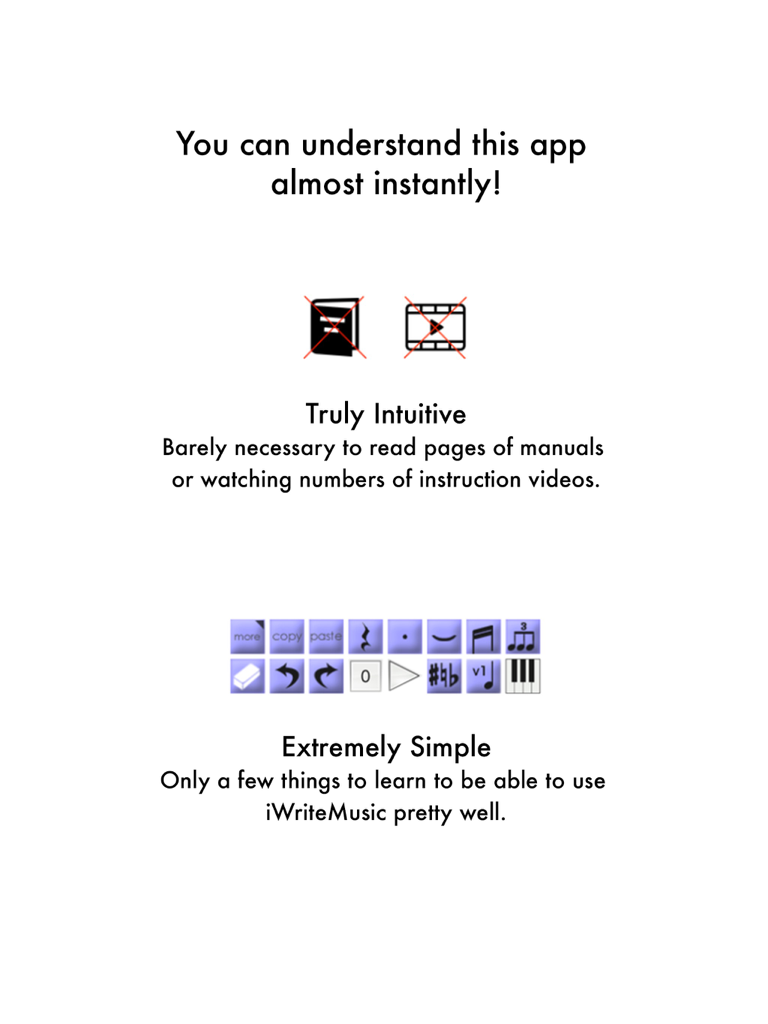 iWriteMusic Pro SE - Gráfico que describe la interfaz de usuario intuitiva y simple de iWriteMusic Pro SE