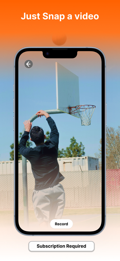 Swish AI - An iPhone screen displaying the Swish AI app interface recording a basketball player shooting a jump shot on an outdoor court