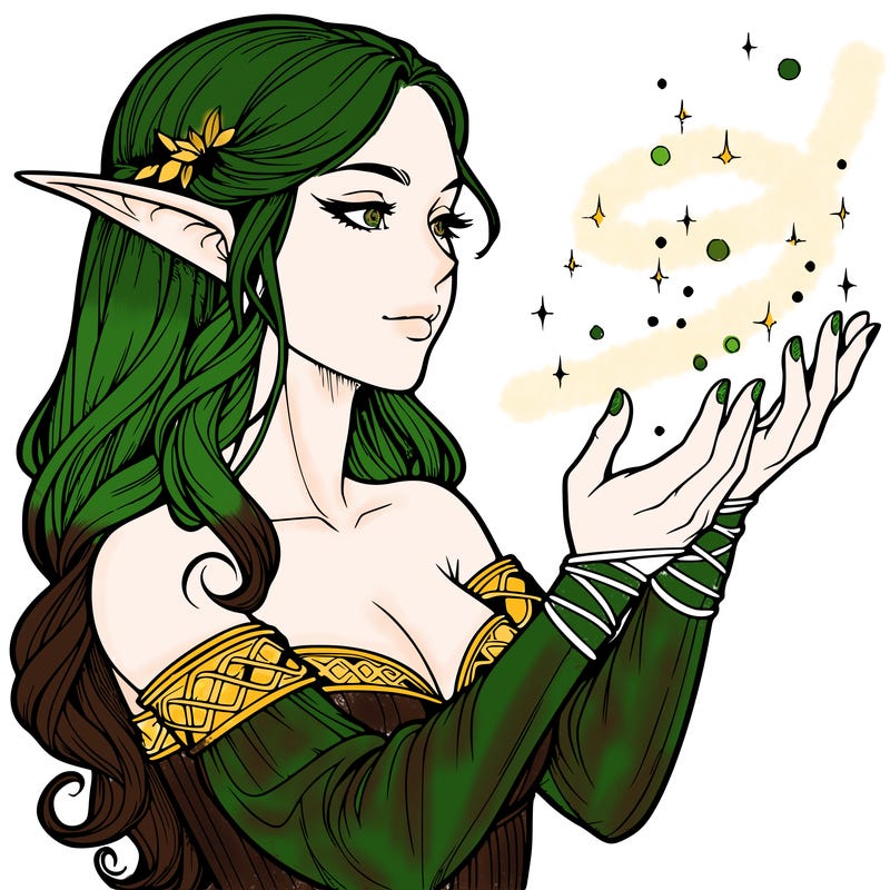 realistic elf girl doing magic