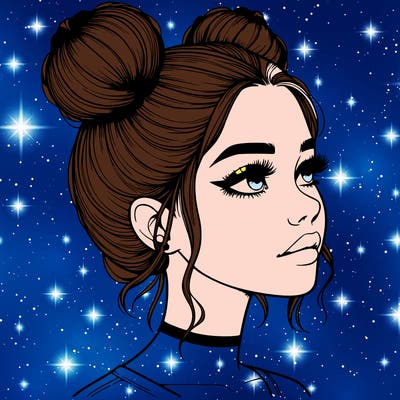 realistic girl with buns on the top of her head