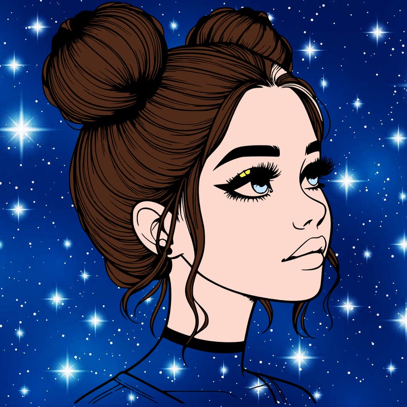 realistic girl with buns on the top of her head