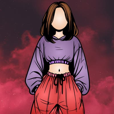 realistic girl faceless with baggy pants and a crop top
