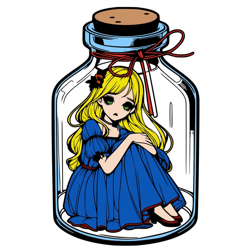 beautiful realistic girl trapped in bottle
