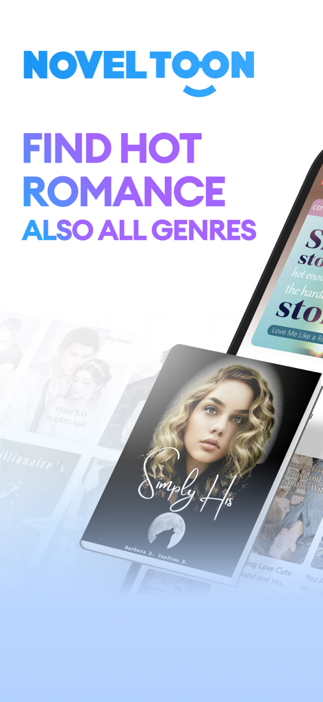 NovelToon app interface featuring hot romance stories and various book genres