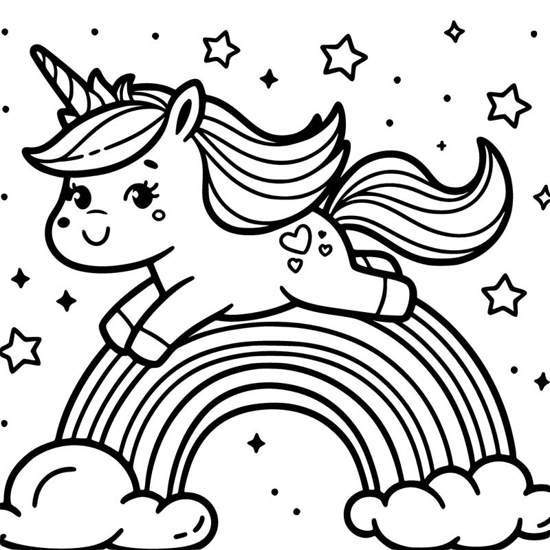 unicorn floating on a rainbow