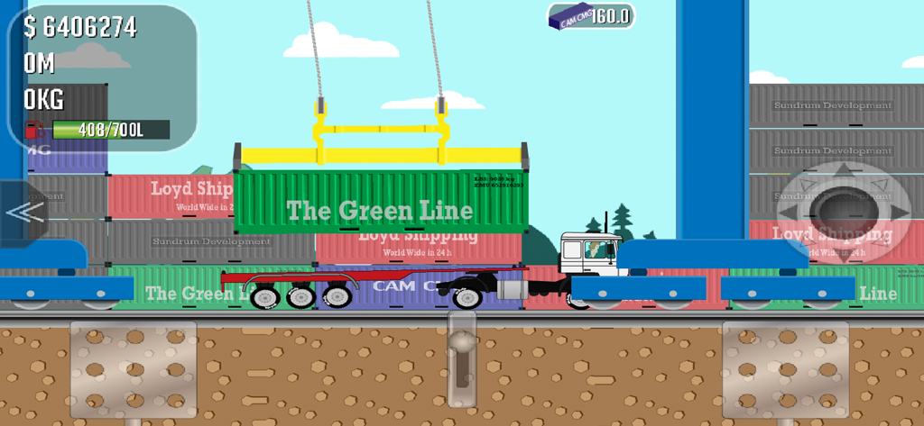 Trucker Joe - Loading a green shipping container onto a truck in Trucker Joe