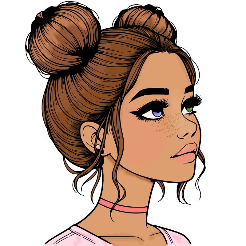 realistic girl with buns on the top of her head